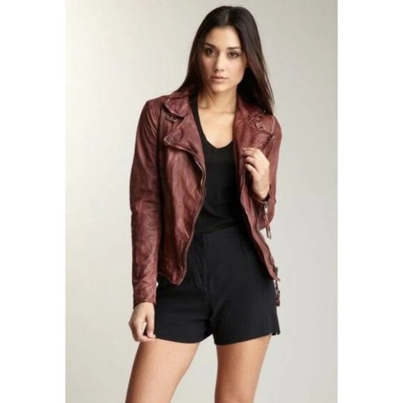 Muubaa x Free People Edgy Distressed Brown Leather Moto Biker Jacket Luxury Boho - Picture 14 of 16